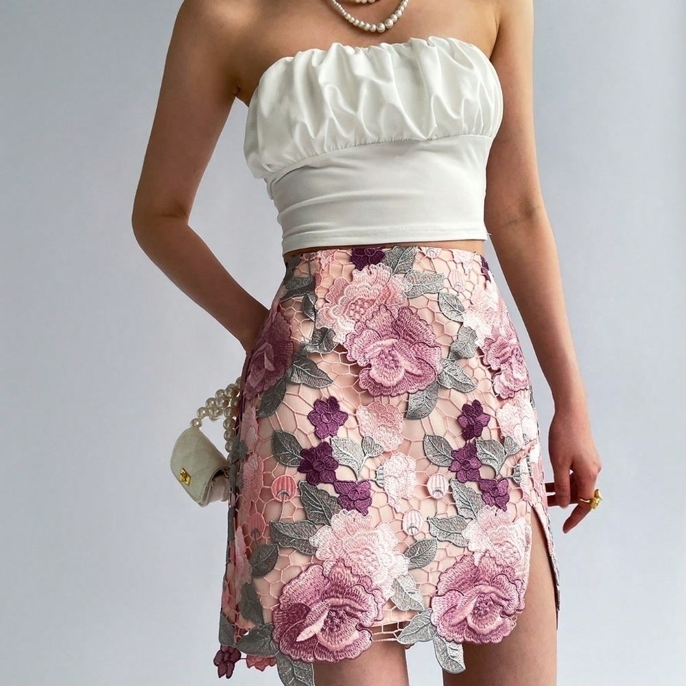 Floral Lace Skirt, Perfect For Date, Wedding, Holiday, Beach, And Seaside - Picture 2 of 5